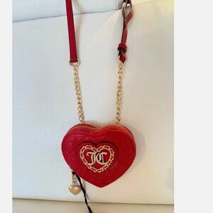 NWT JUICY COUTURE V CHAIN MY HEART ZIP AROUND SMALL CROSSBODY BAG WALLET RED